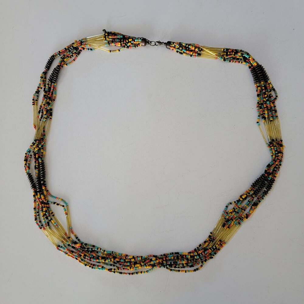 Retro Vintage 36 Inch Multicolor Seed Bead Necklace Layered Tribal Boho Festival